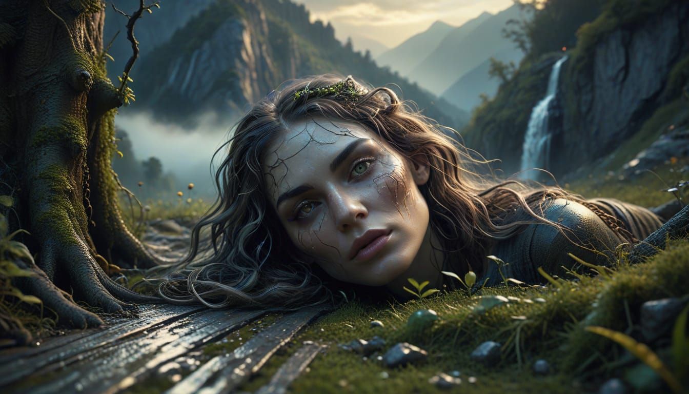 Ethereal Vampiress Android Blends with Dreamlike Landscape