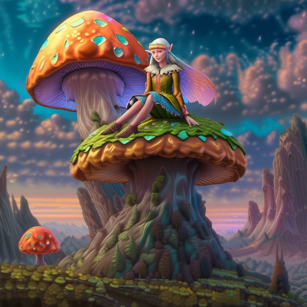 Elf on Mushroom in Middle Earth: Fantasycore Art