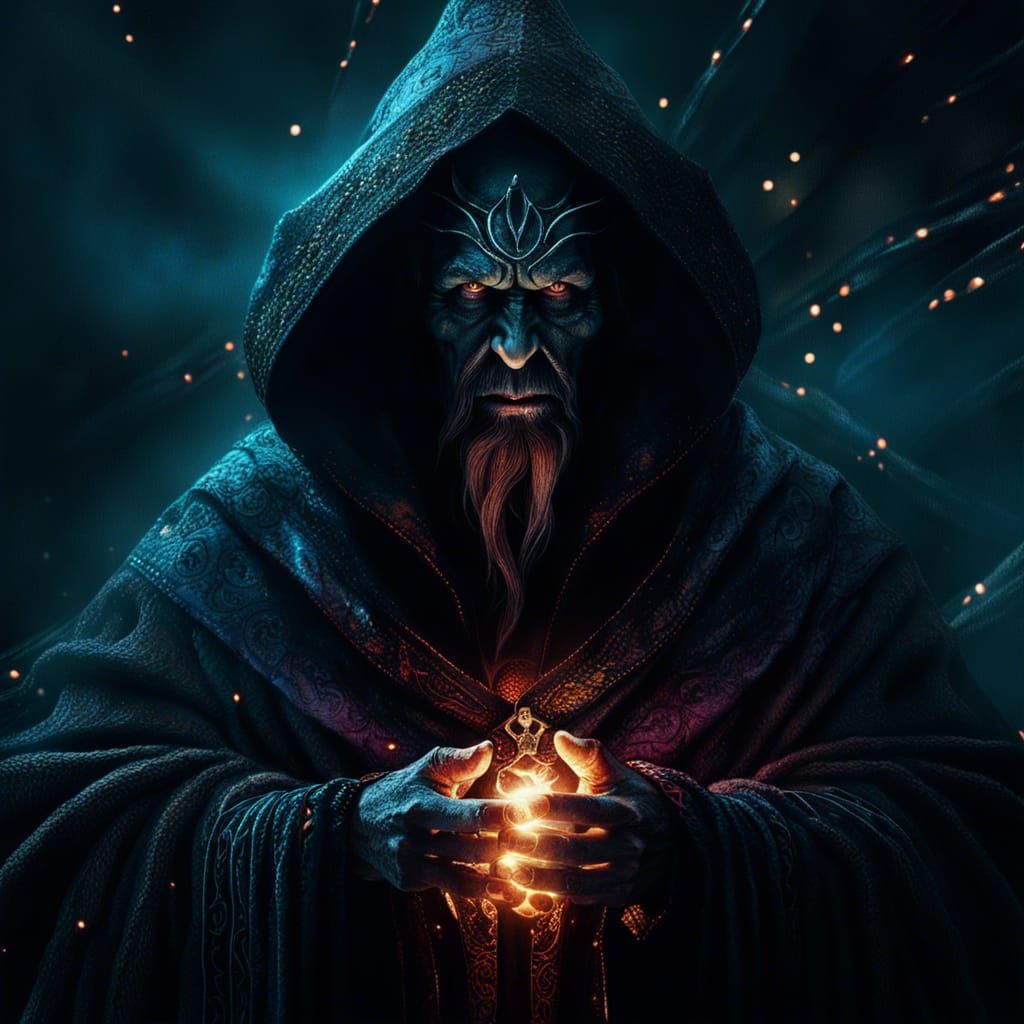 Dark Wizard Portrait with Illuminated Magic