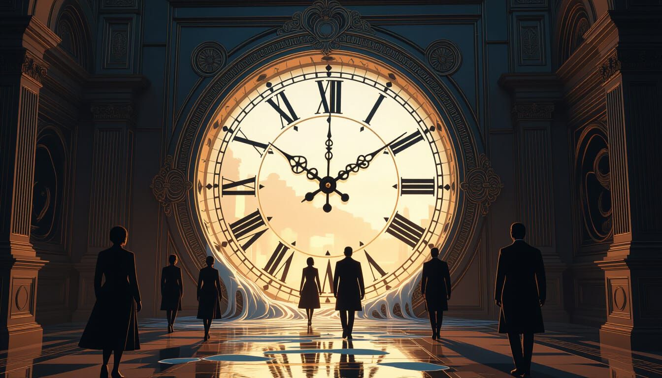 Melting Clock Time Portal in Hyperrealistic Digital Art