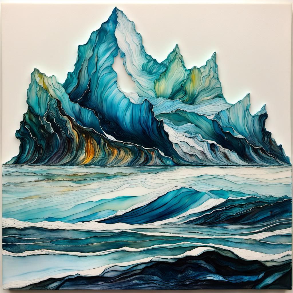 Encaustic Iceberg in Post-Impressionist Style