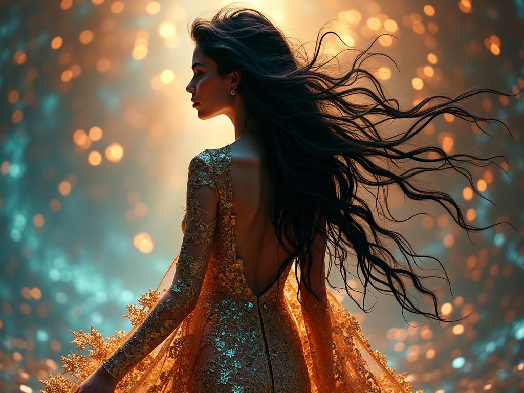 Exotic Fractal Gown in Ethereal Futurism Style