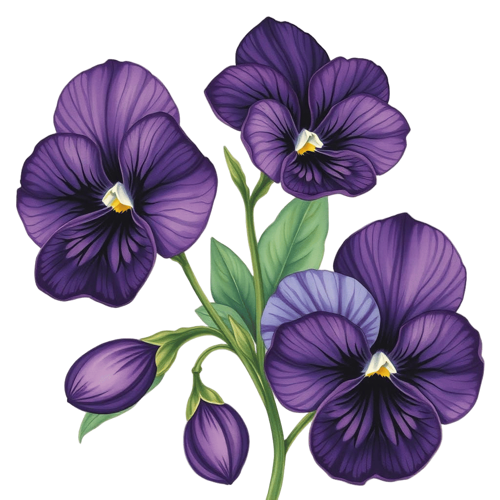 Gouache Painting of Rare Viola Flowers