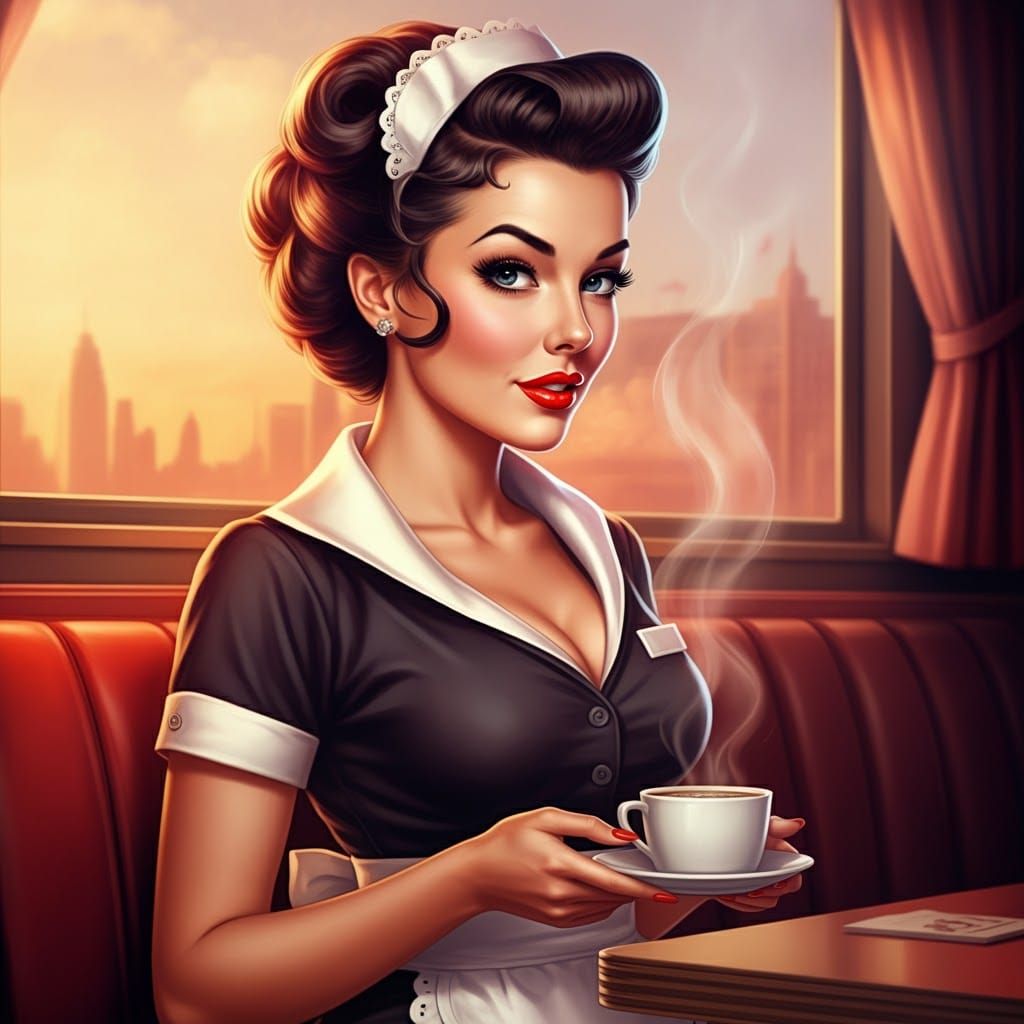 Stunning Pinup Diner Waitress Illustration