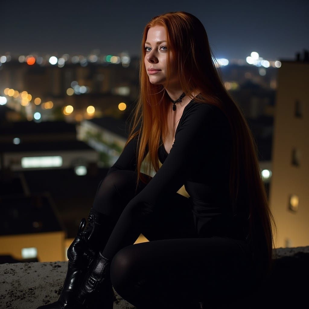 Ginger Redhead Catwoman Watches Over the City