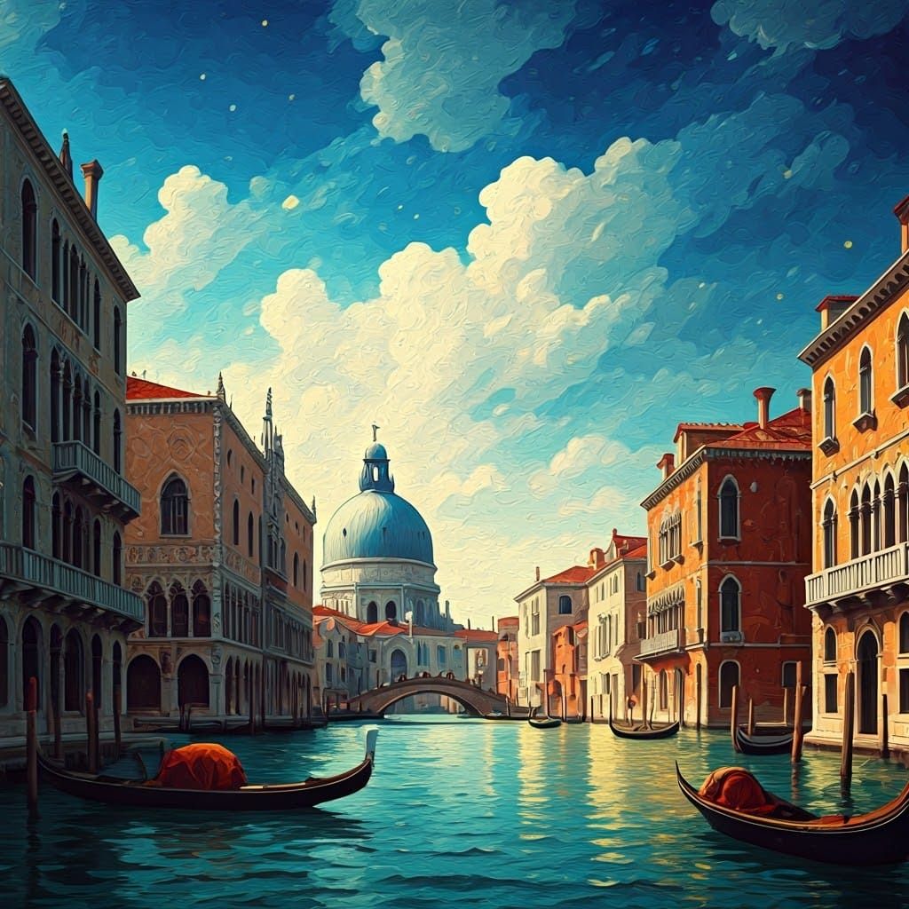 Venice Gondola Under Twinkling Night Sky