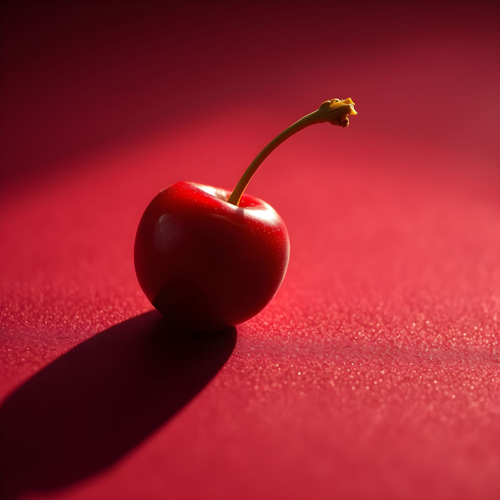 Vibrant Hyperealistic Cherry on Burgundy Background