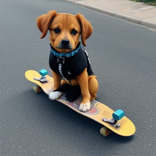 Cute Dog Riding a Skateboard