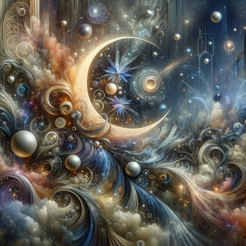 Surreal Celestial Fantasy Art with Orbs and Triangles