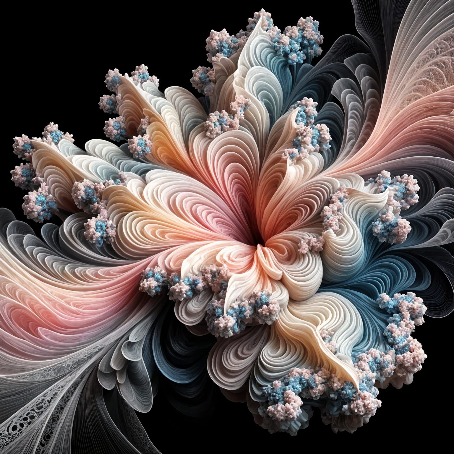 Pastel Fractal Blooms in Vibrant Contrast