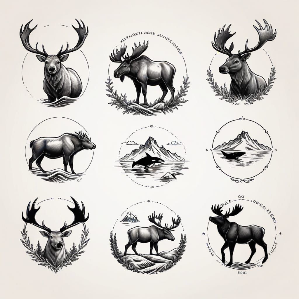 Alaskan Animals Tattoo Designs in Simple Line Art