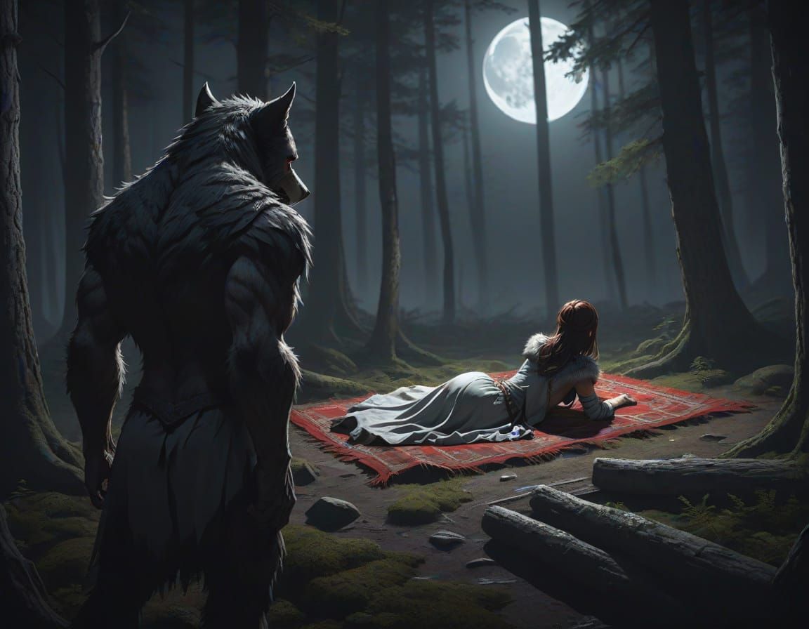 Werewolf in Dark Forest: 3D Anime Concept Art