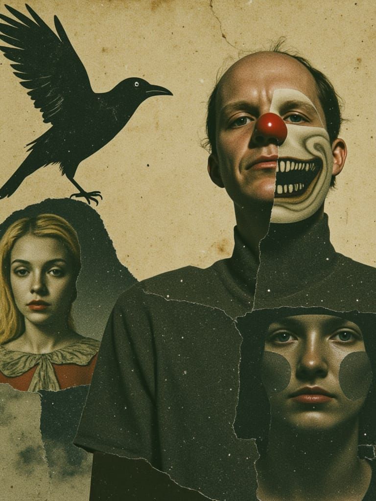 Steampunk Angel Head Collage with Stained Glass Wings