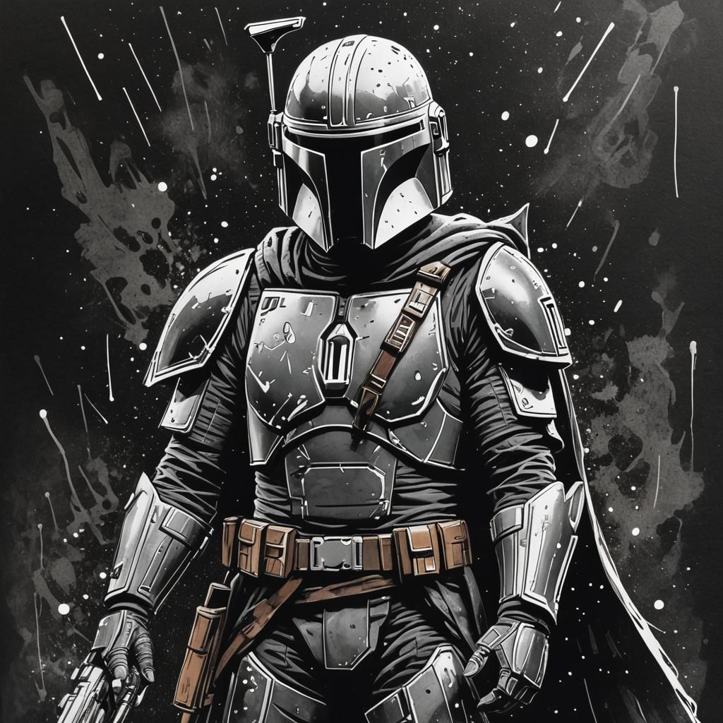 Minimalist Mandalorian Sketch in White Ink