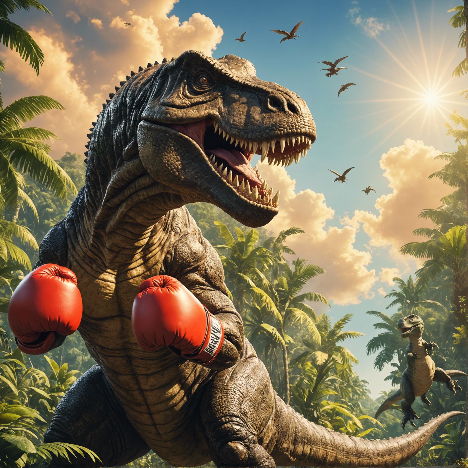 Boxing T-Rex in Jungle, Classic Concept Art