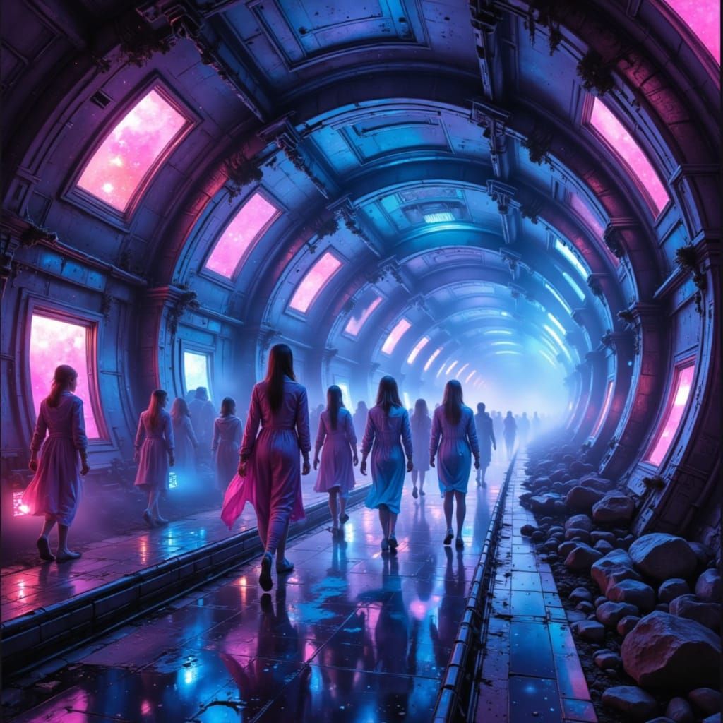 Futuristic Runway in a Cosmic Space Station