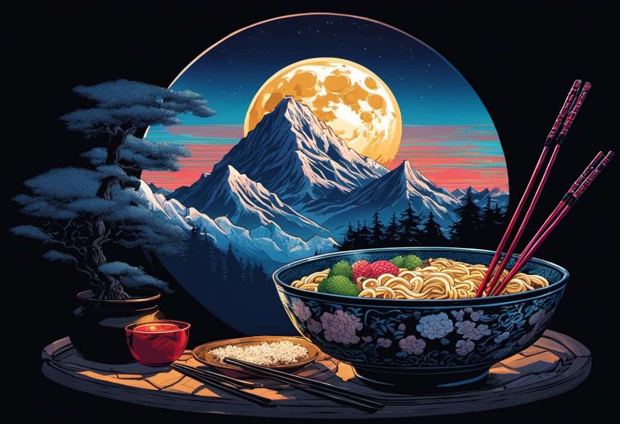 Ramen Bowl Under Moonlight: A Comic Book Dream