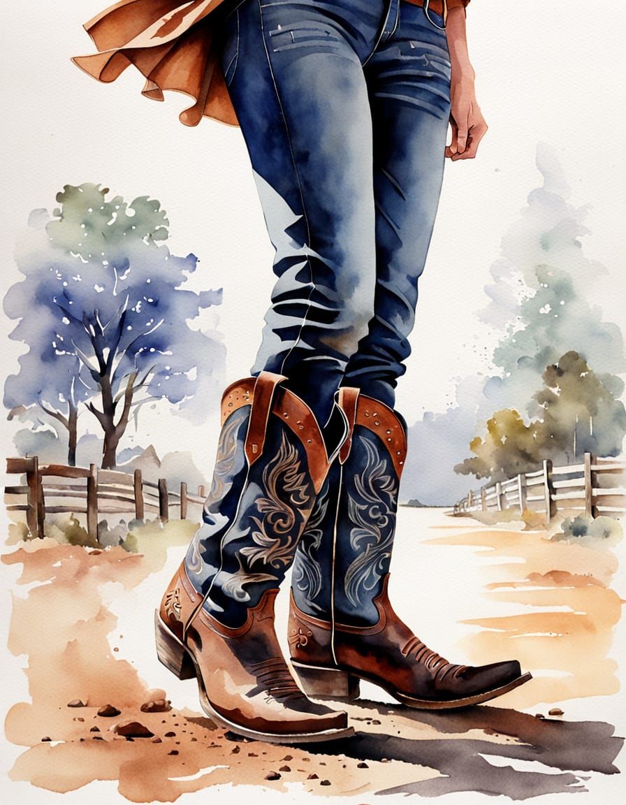 Cowgirl's Boots in Vibrant Watercolor