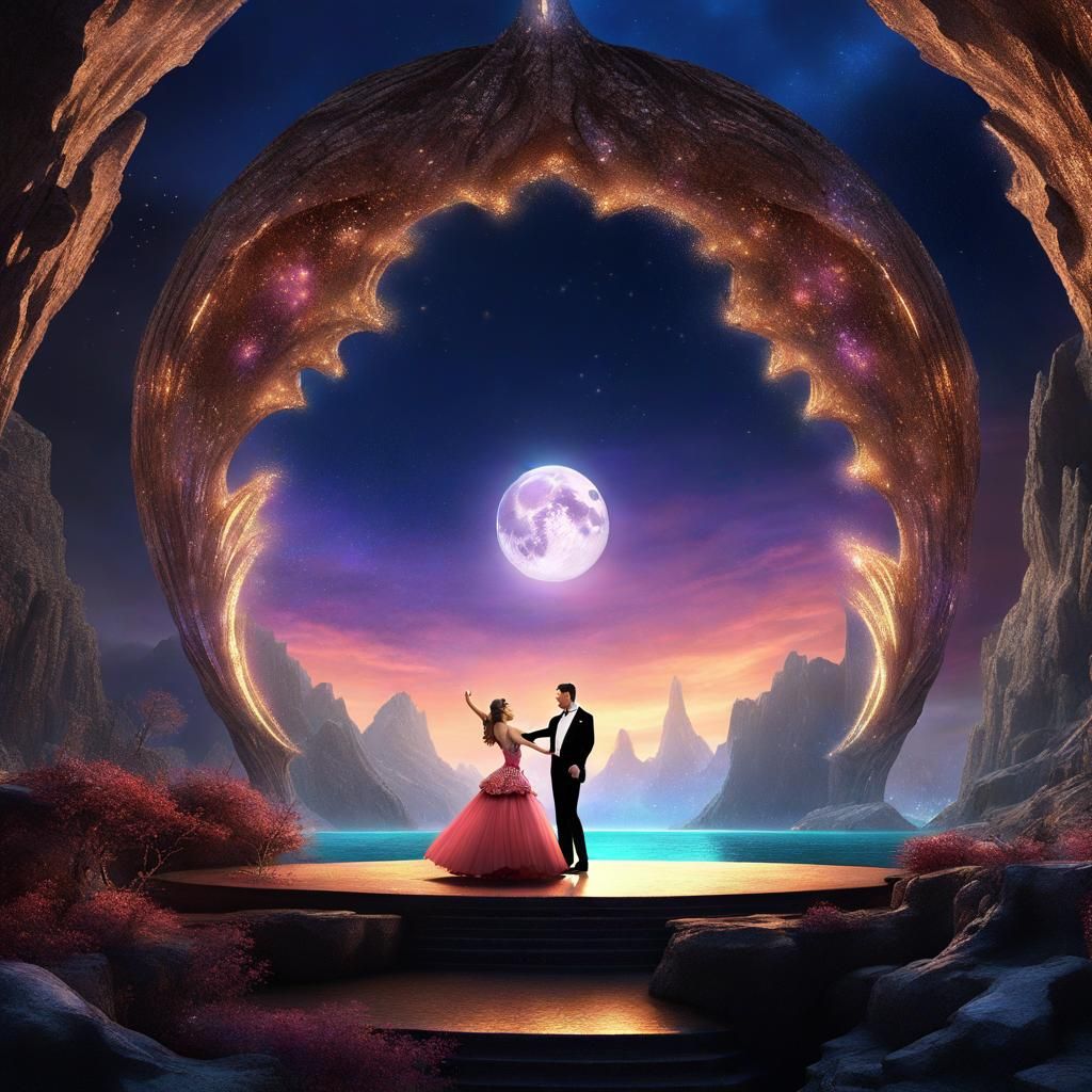 Ballroom Dancing Couple Under Three Moons