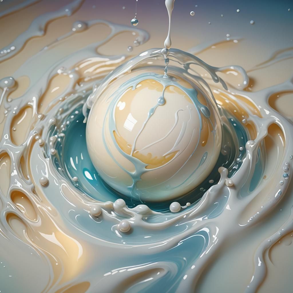 Luminous Milk Orb in Dreamlike Milk Sea