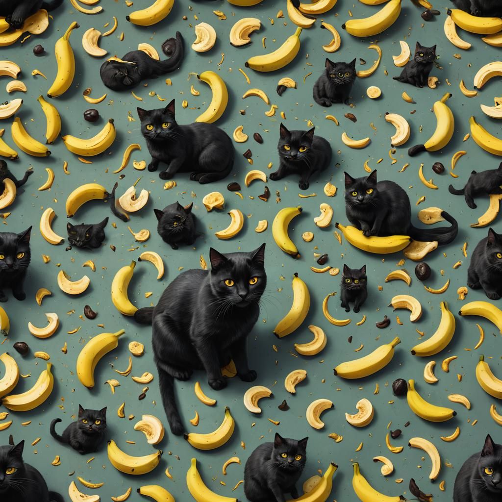 Black Cat Enjoys a Delicious Banana