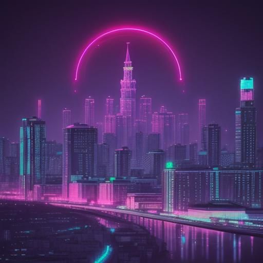 Moscow Skyline in Synthwave Neon Retro Style