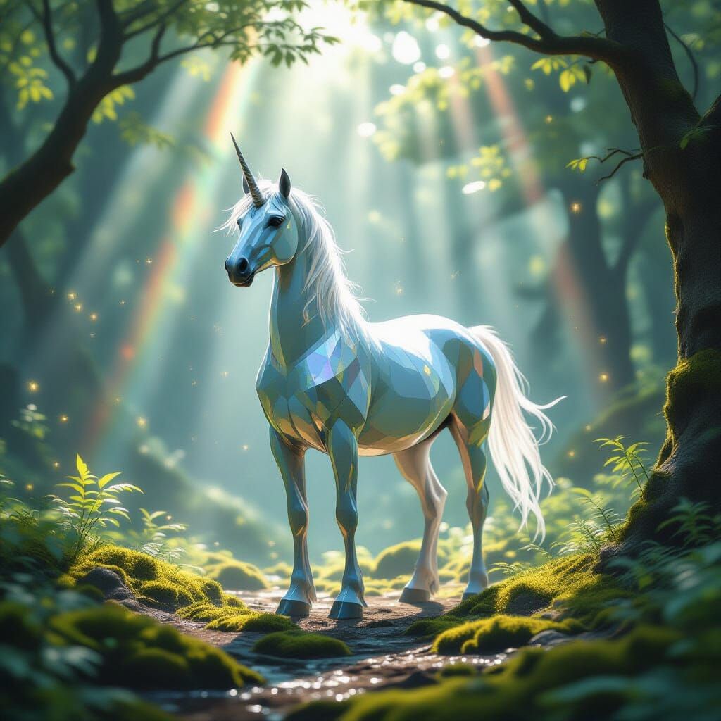 Crystal Centaur in Sunlit Mystical Forest