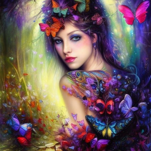 Enchanted Butterflies Portrait in Maximalist Style