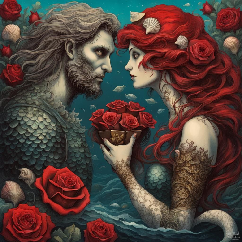 Gothic Mermaid and Merman in Love