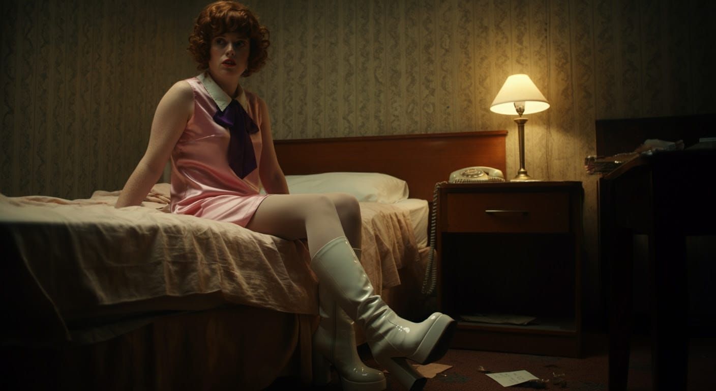 Margaret in a 1960s Motel, Gritty Documentary Style