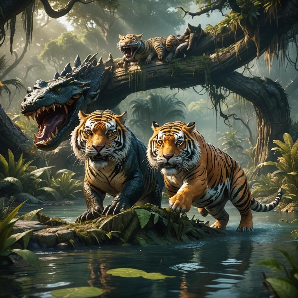 Alligator and Tiger Hybrid in Detailed Digital Art