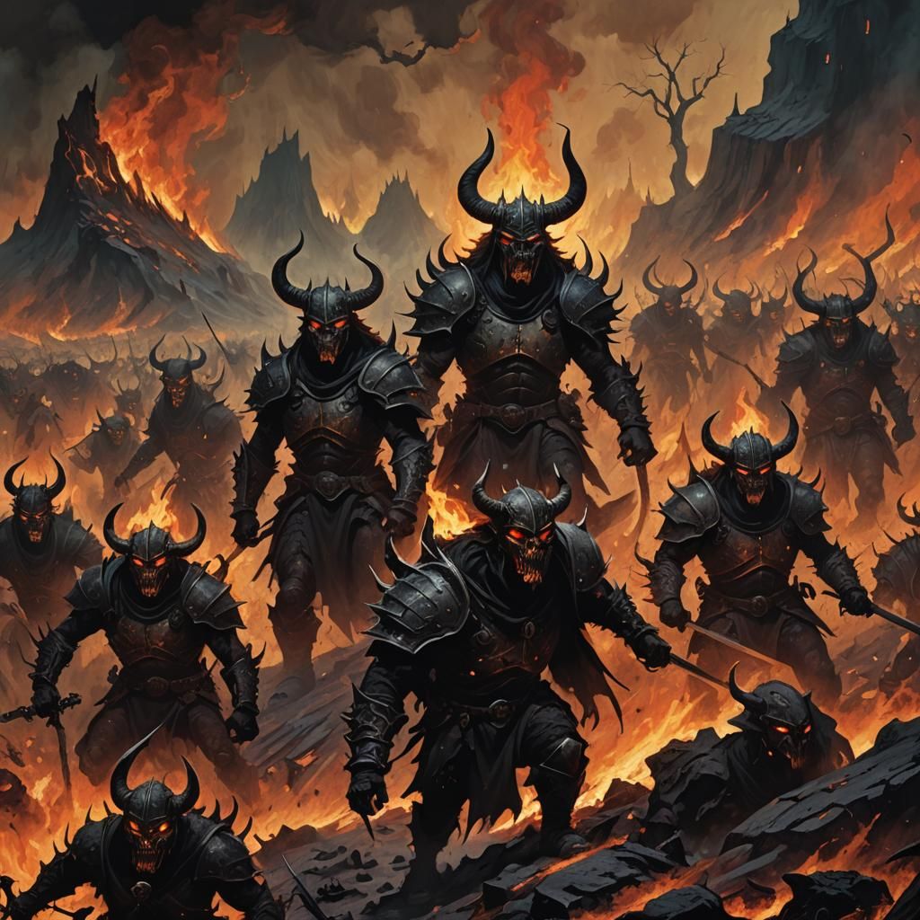 Demonic Army Marches Through Fiery Wasteland