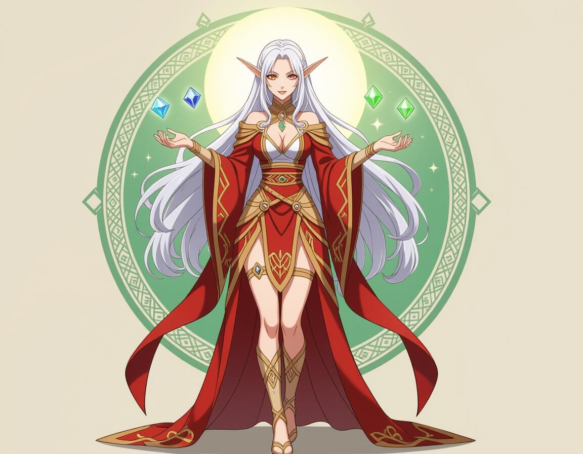 Gorgeous High Elf Archivist in Anime Style