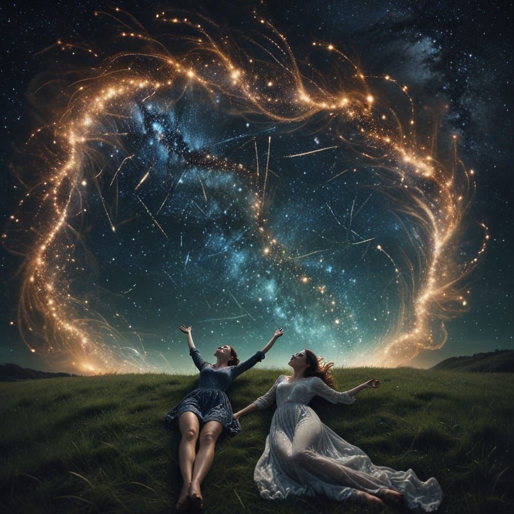 Ethereal Couple Counts Stars Under Cosmic Sky