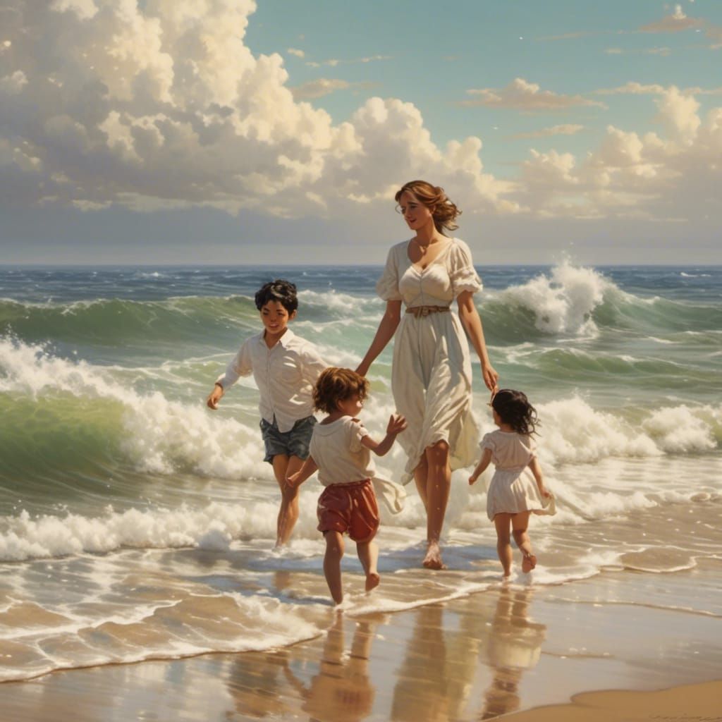 Holding hands,  <lora:Animation:1.0> american family running...