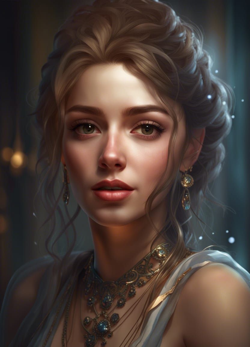 Beautiful Woman Portrait in Hyperdetailed Splash Art Style