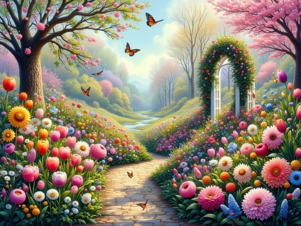 Vibrant Spring Garden in Full Bloom