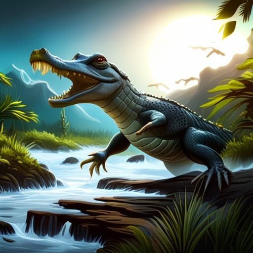 Ominous Alligator in Detailed Matte Painting