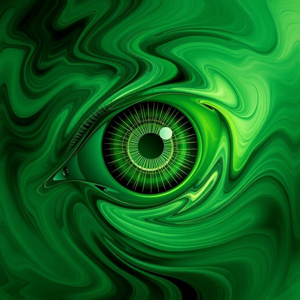 Emerald Eye Abstract Art in Vibrant Jade and Gold