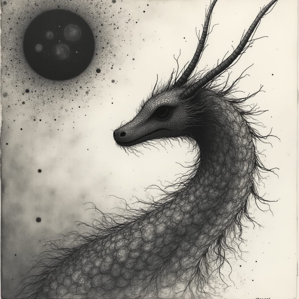 black and white, mystical and poetic dreamlike Paul Klee, surreal and celestial, etching & delicate aquatint textures" "...