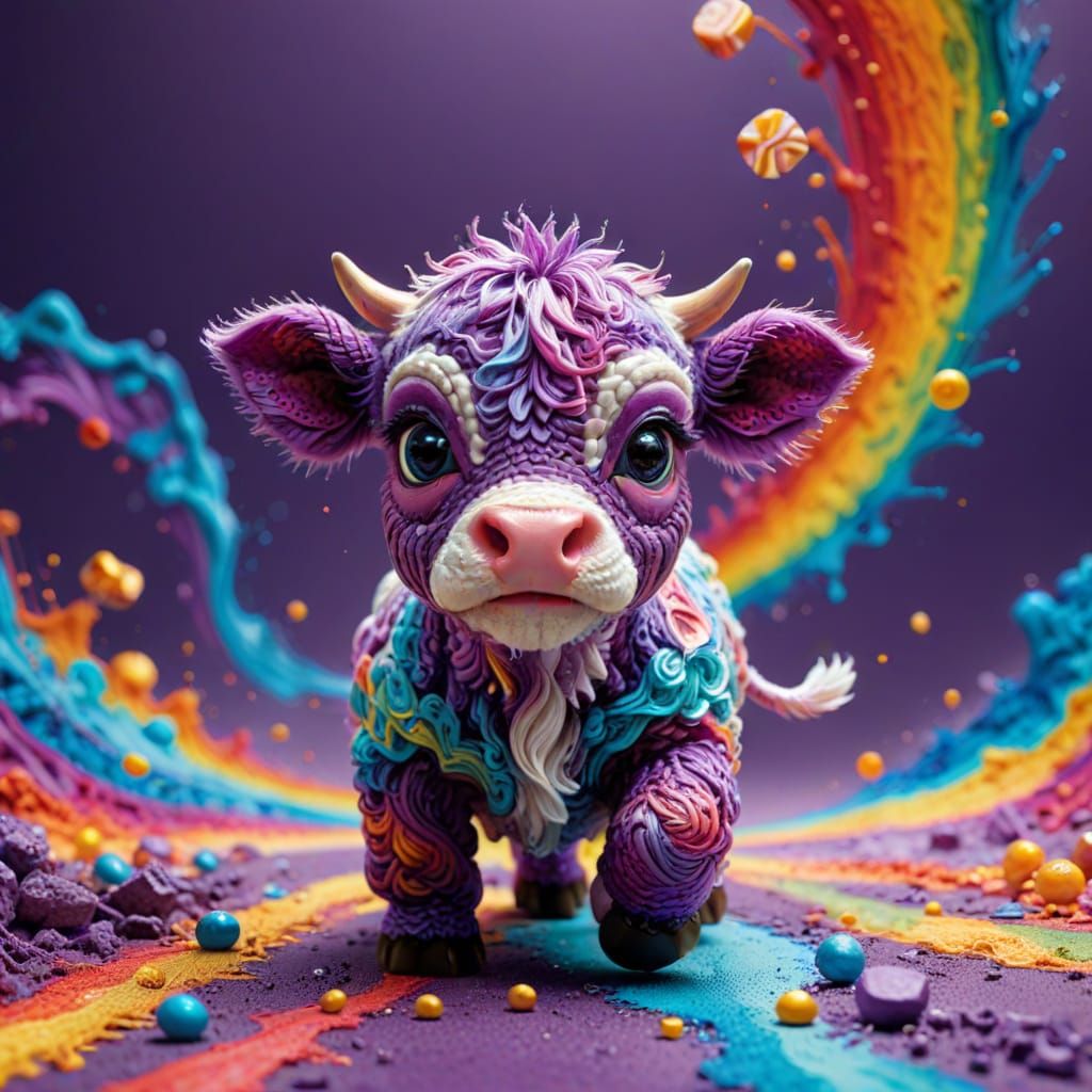 Psychedelic Crochet: Chibi Cow Runs Through Candy Land