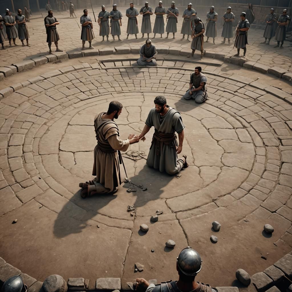 Prisoner Praying While Being Flogged in Arena