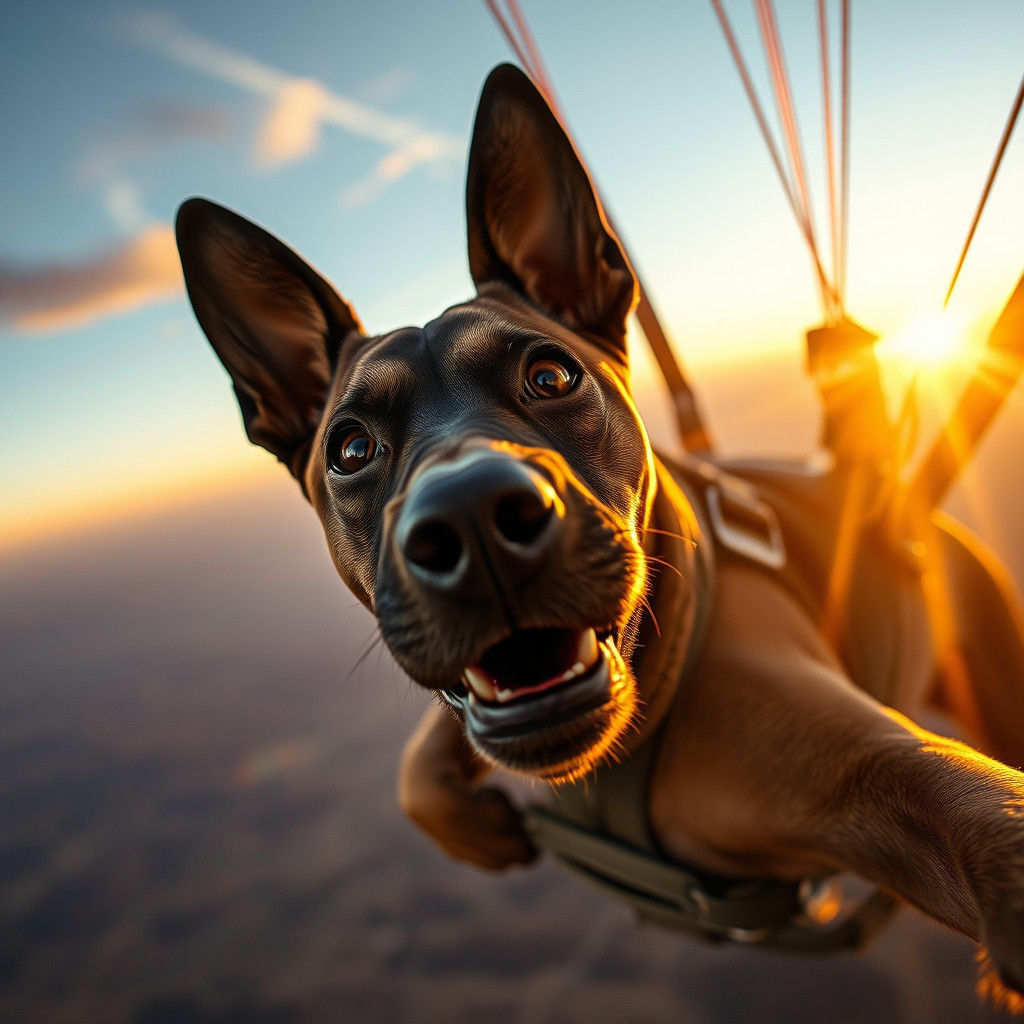 Thai Ridgeback Dog Soars Through the Vibrant Sunset Sky