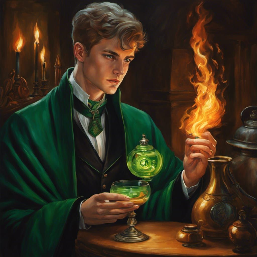 Slytherin Wizard Drinking Potion: A Masterpiece