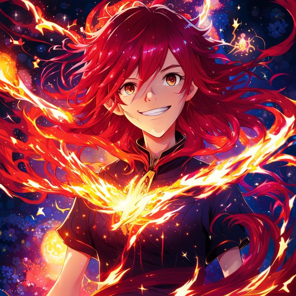 Anime Wizard of Flame and Lightning in Cosmic Style