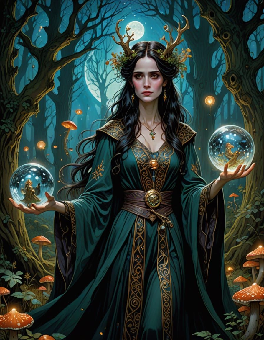 Ethereal Sorceress Enchants Under Moonlit Trees