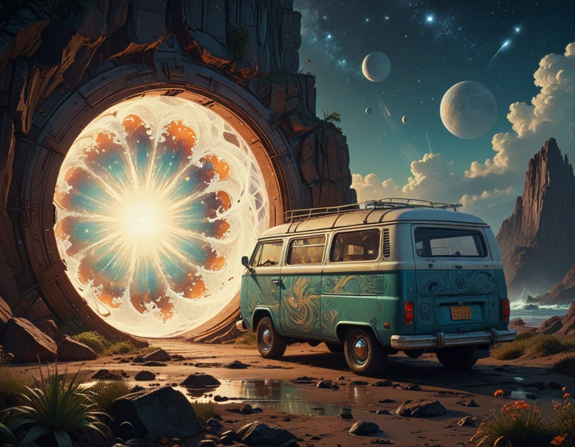 1970s Van by Cosmic Portal in Pulp Sci-Fi Art Style
