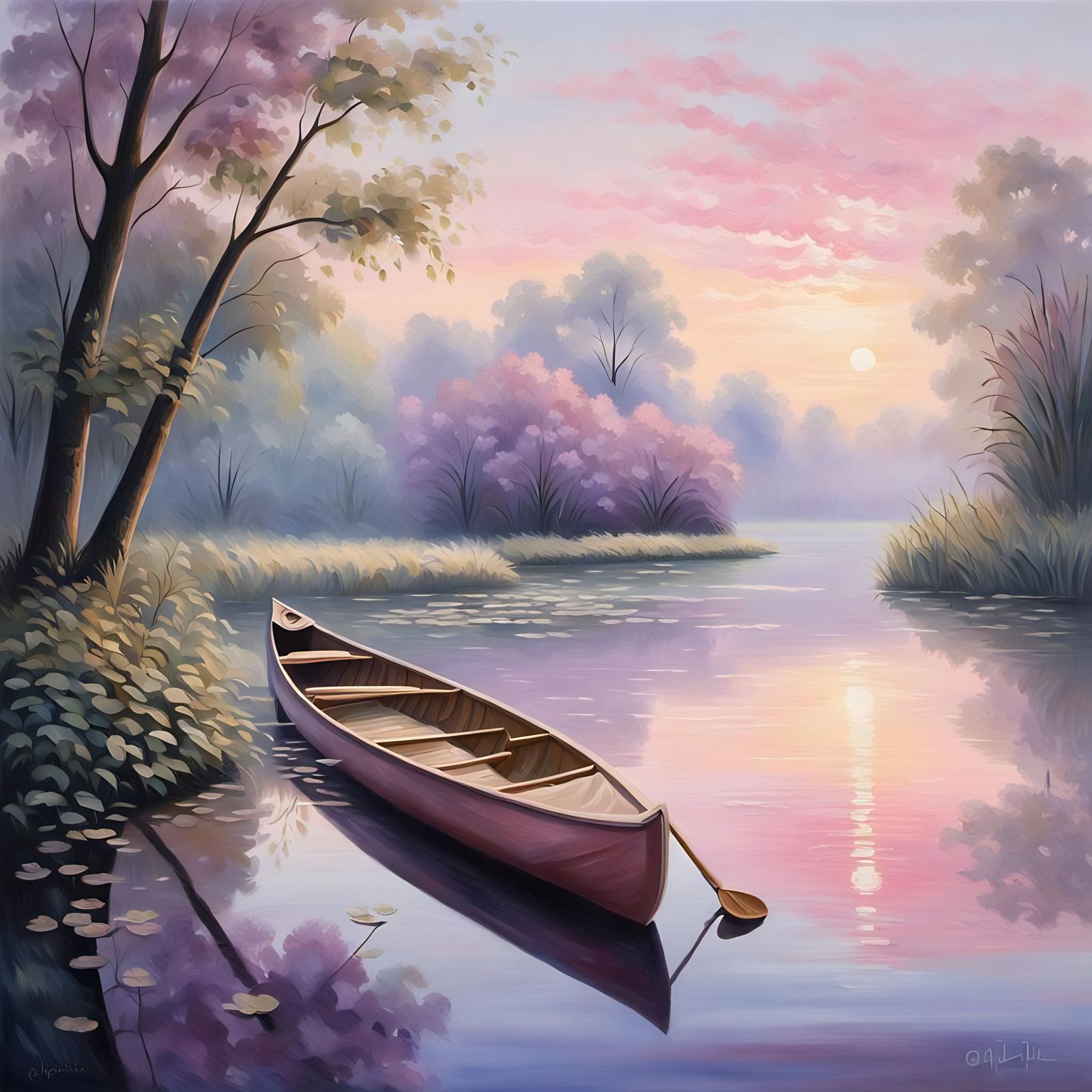 Serene Riverscape Oil Painting at Dawn
