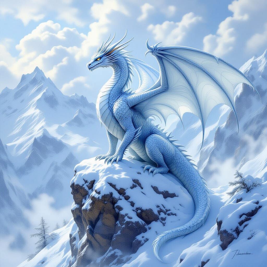 Majestic Ice Dragon Surveys Frozen Landscape