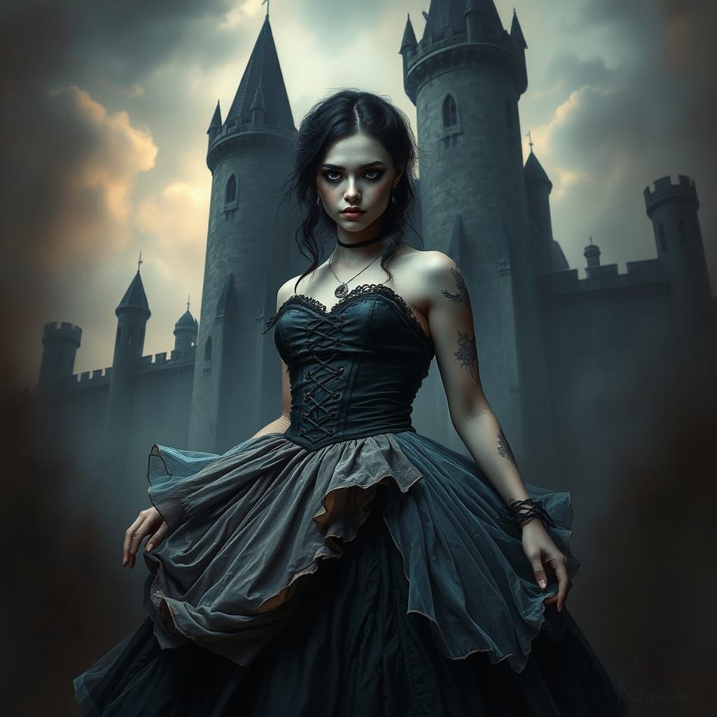 Emo Goth Cinderella Portrait in Honthorst Style